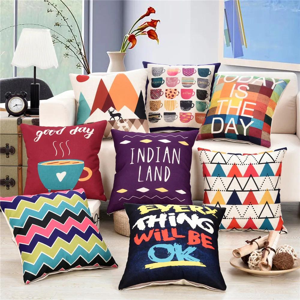 45x45cm Vintage Geometric Printed Sofa Cushion Cover Cotton Linen Home Chair Seat Waist Throw Pillowcase