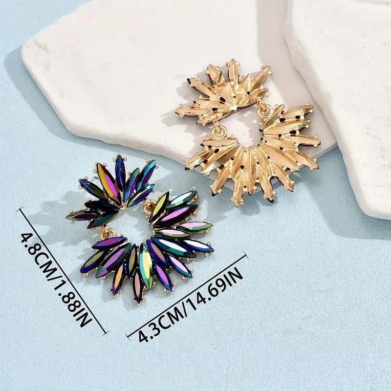 1 Paar Glamouröse Elegante Bunte Kristallblumen Hängeohrringe Vintage Luxus Hängeohrringe