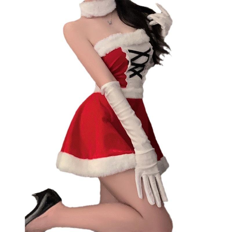Sex Lingerie Christmas Dress Cute Plush Sexy Slim Uniform Set Red New Robe Sex Dress