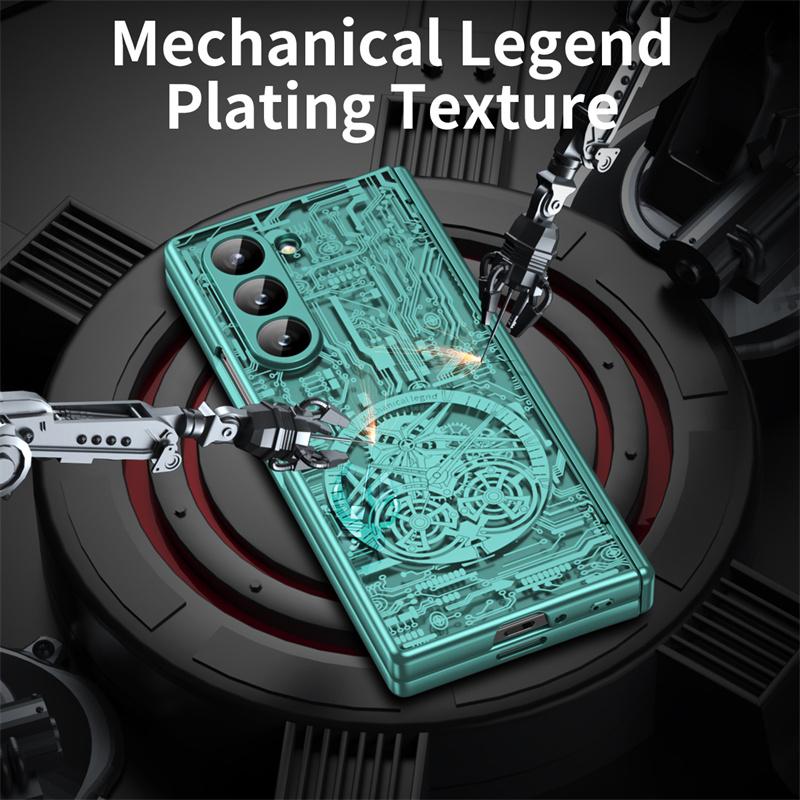 For For Samsung Galaxy Z Fold 7 6 5 4 3 5G Fashion Hinge Mechanical Electroplating Phone Case Screen Protector 360° Protective Cover