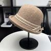 High-end Celebrity Autumn and Winter Elegant Wool Top Hat Suitable for Round Face Basin Hat Bow Decoration Warm Bucket Hat Tide
