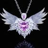 Angel Wing Pendant Necklace with Simulated Aquamarine Heart Wing Jewelry Design for Women