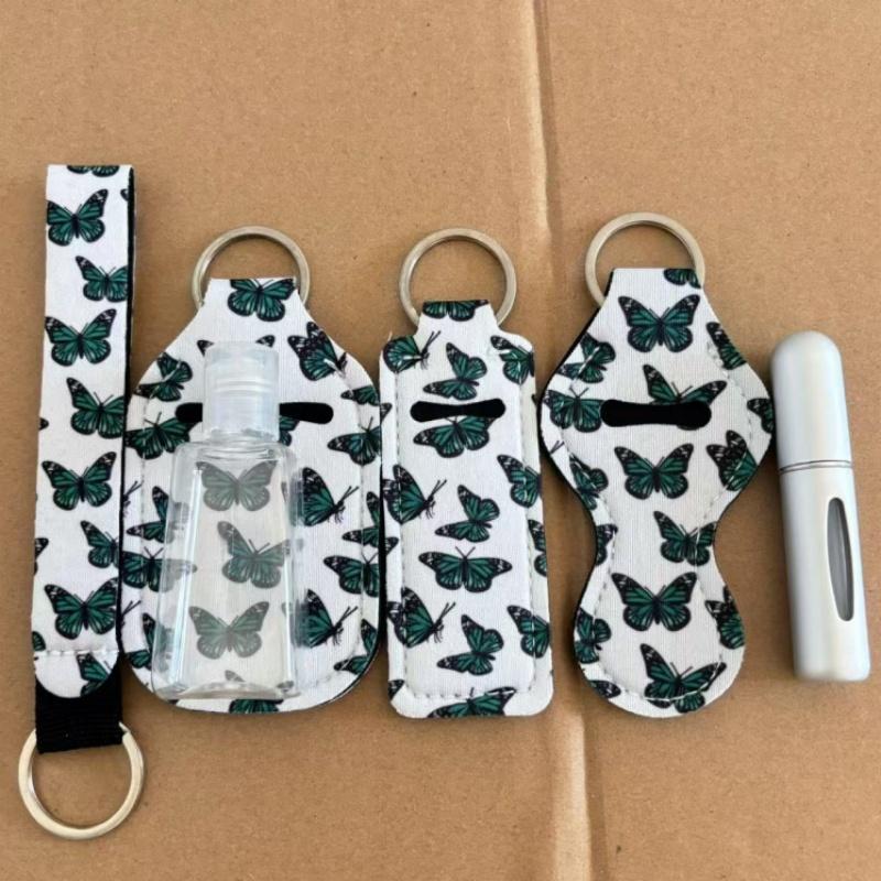 6pcs/set Travel Bottle Chapstick Lanyard Keychain Holders with Lipstick Holder Reusable Lip Balm Pouch Protective Cases