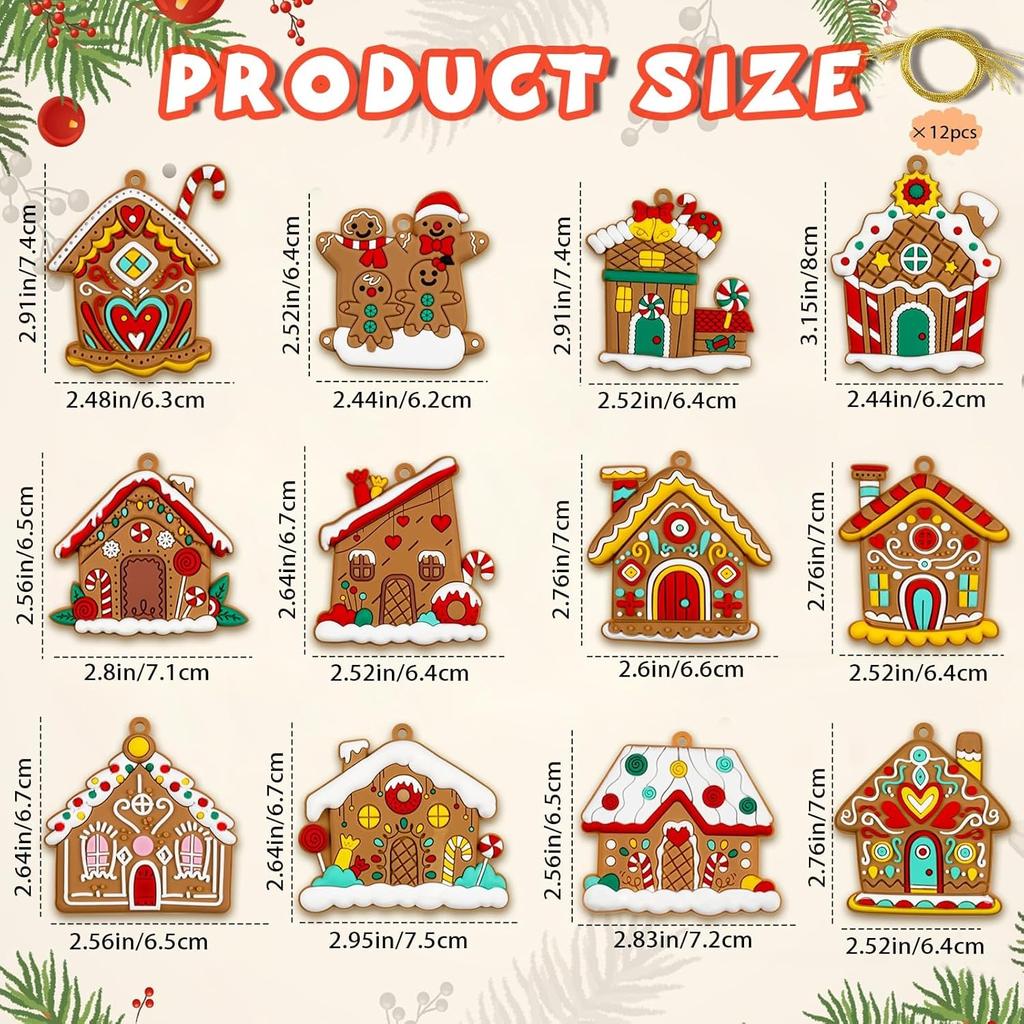 12pcs Gingerbread Man Ornaments for Christmas Tree, Assorted Plastic Gingerbread Figurines Ornaments, Christmas Tree Hanging Decorations, 3 Inch Tall