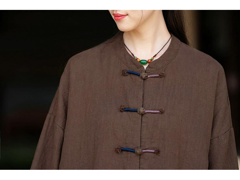 Women's Retro Chinese Style Cotton Linen Frog Button Cardigan - Zen Ramie Wrap Top