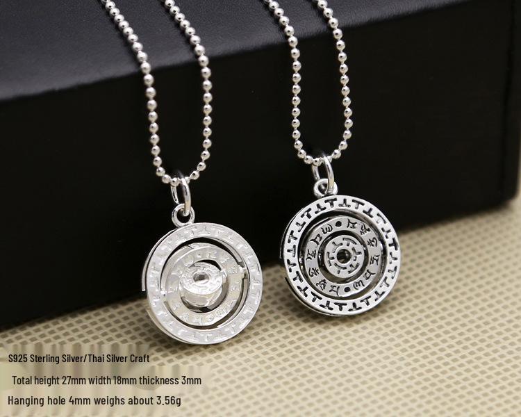 Sterling Silver S925 Rotating Runic Pendant for Women