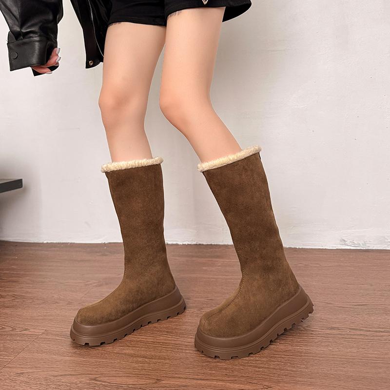 New Women's Mid-calf Boots Round Head Thick Sole Winter Warm Women's Boots Comfortable Stylish Daily Commuting High Snow Boots