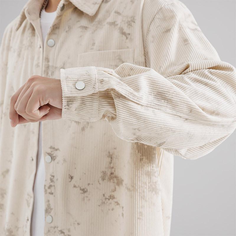 Corduroy Work Shirt for Men Spring and Autumn New Retro Loose Long-sleeved Printed Fashionable Shirt Jacket
