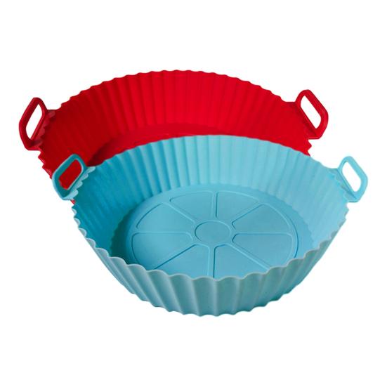 8-Inch Round Silicone Fryer Liner Dual Handles Non Stick Food Grade Heat Resistant Dishwasher Safe Reusable Oven Baking Tray Basket Bowl Kitchen