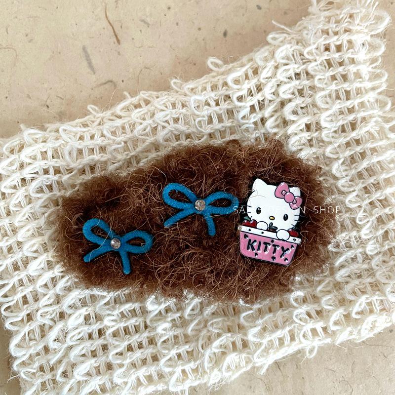 Gold Label Lambswool Teddy Bear Bow Hair Clip - Cute High-End Plush Headwear.