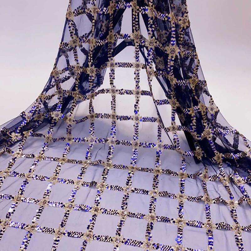 Sequin Block Embroidered Fabric Mesh Base Shiny Women Dress Diy Fashion Designer Mesh Embroidery Fabric Sew Craft Supplies