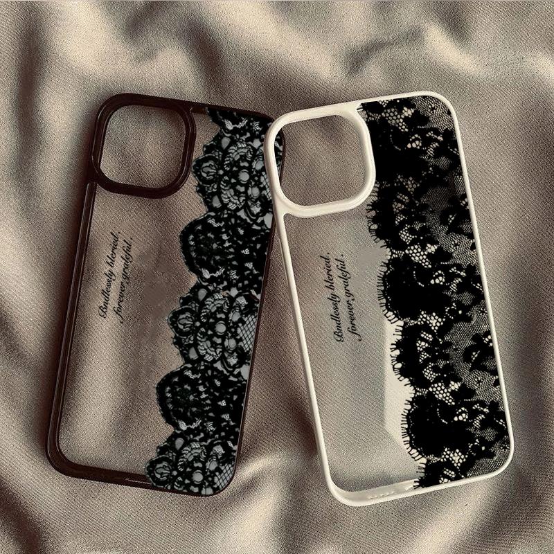 Coque de téléphone design créatif en dentelle noire pour iPhone 16 17 Pro Max 15 Pro 14 Plus 13 12 11 7 8 Plus SE 2022 Housse antichoc