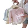 Girls' Spring/Autumn Base Layer: Stylish Lace-Trim Colorful Button Long Sleeve Top (2026).