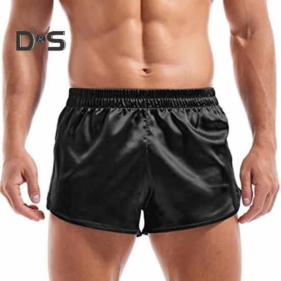 

Мужские шорты с эластичной талией и средней посадкой, универсальные спортивные шорты с сексуальными разрезами по бокам, однотонные блестящие шорты из атласа для повседневной носки 3XL чёрный