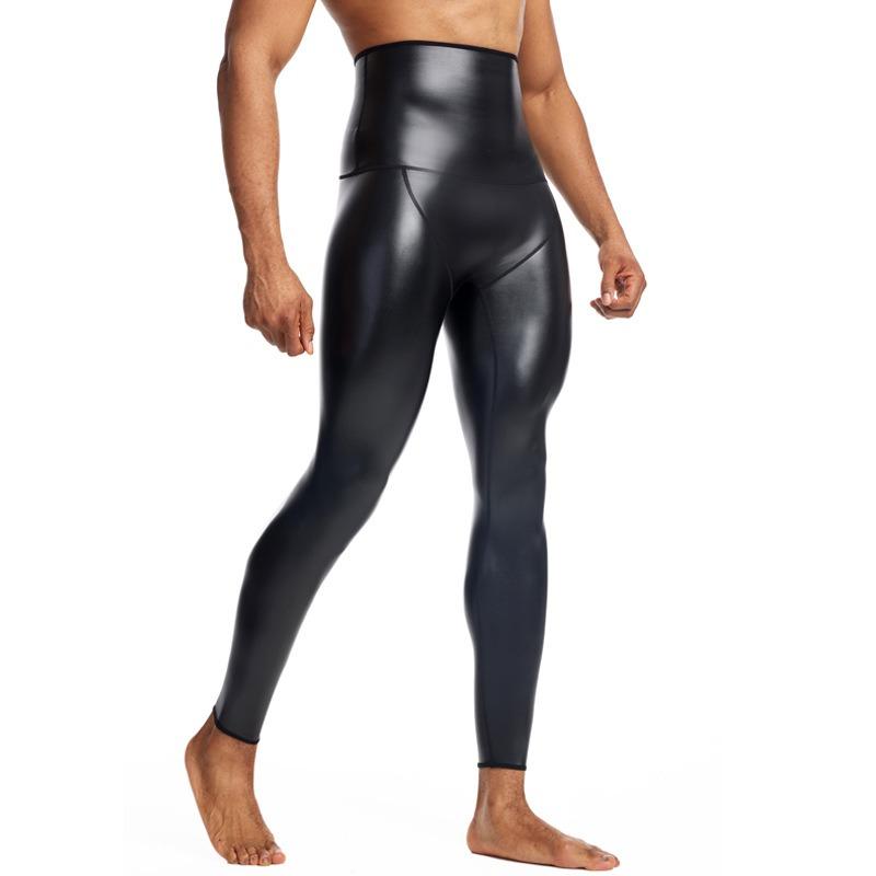 Pantaloni in Pelle a Vita Alta Stretti a Nove Quarti per Allenamento Fitness Modellamento del Corpo Pantaloni da Yoga