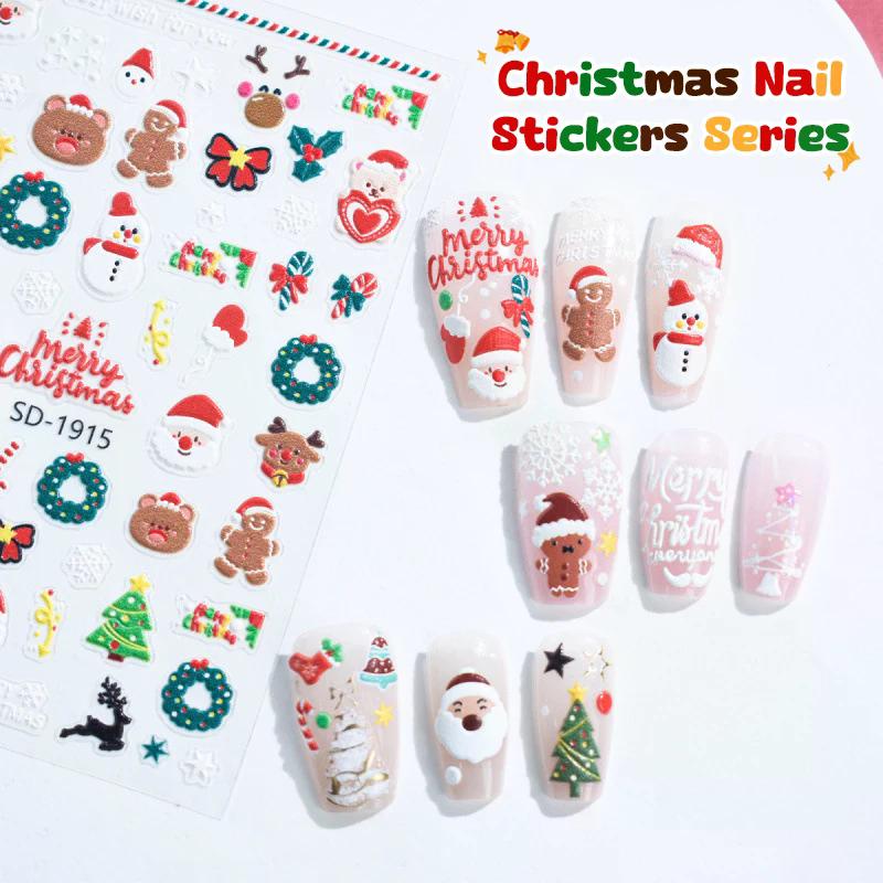 Jul Härliga Tecknade Rosett Jultomte Snögubbe Julgran Älg Snöflinga Nail Art Stickers Jul Söta Manikyr Dekaler