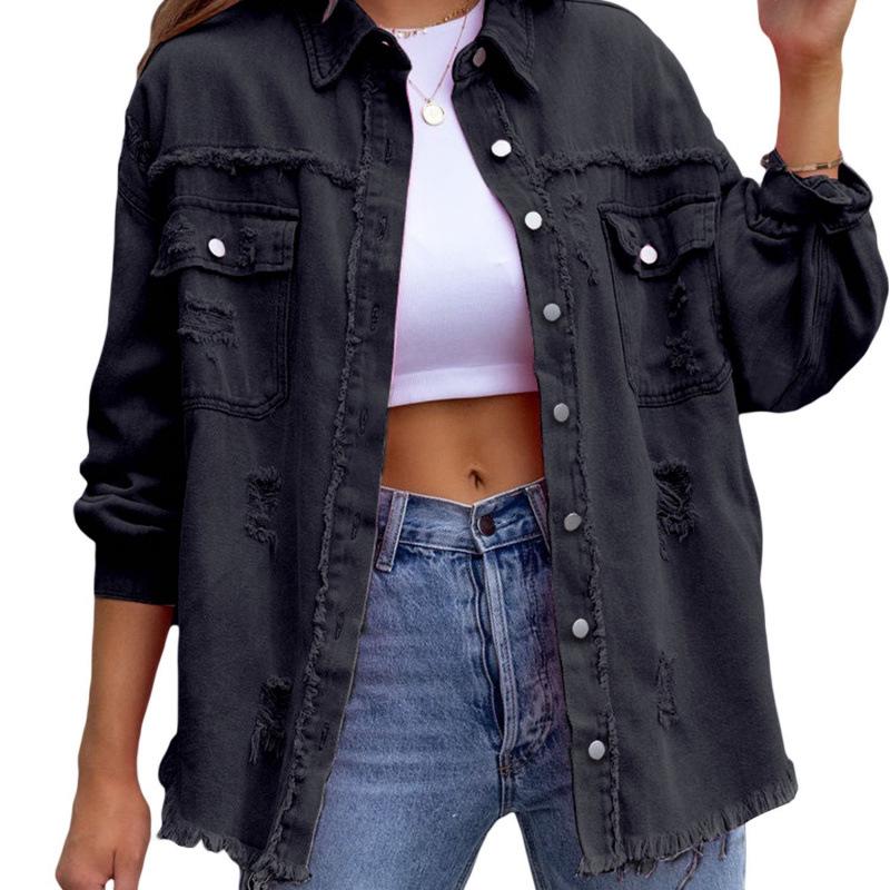 European-American Style Red Ripped Denim Long-Sleeve Jacket (2026)