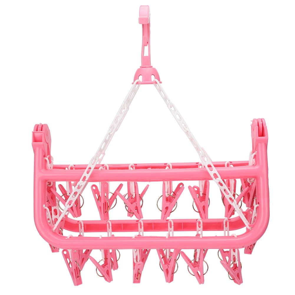 Household 32 Clips Folding Clothes Hanger Dryer Socks Underwear Drying Rack (Pink)