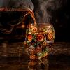 Szklanka do Whiskey, Kieliszek do Wina na Dzień Zmarłych, z Malowidłem 3D Reliefowym, Ręcznie Malowana Trwała Degustacyjna Gotycka Szklanka z Czaszką, na Imprezy Halloweenowe I Tematyczne