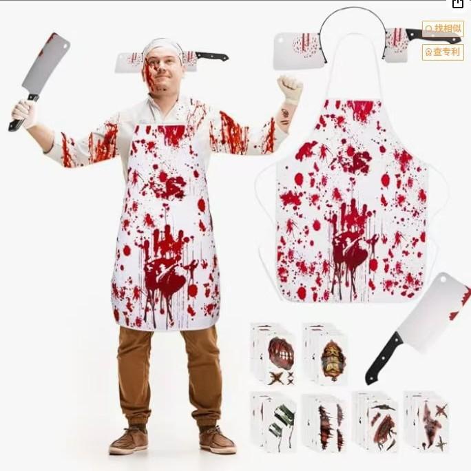 Bloody Butcher Apron Set, Terrifying Blood Splash Prop, Adult Horror Theme Party, Role Playing Dress Up Stage Performance Halloween Accessory Set