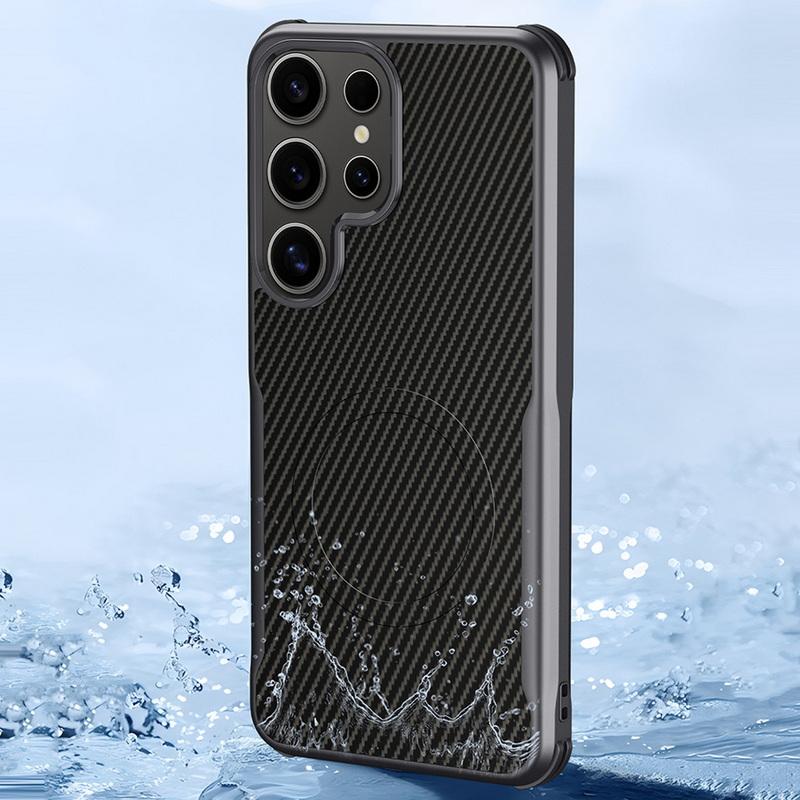 Carbon Fiber Texture Soft Magnetic Phone Case For Samsung S25 Ultra S24 Plus S23 TPU Hybrid Silicone Shockproof Slim Wireless Charge Cover