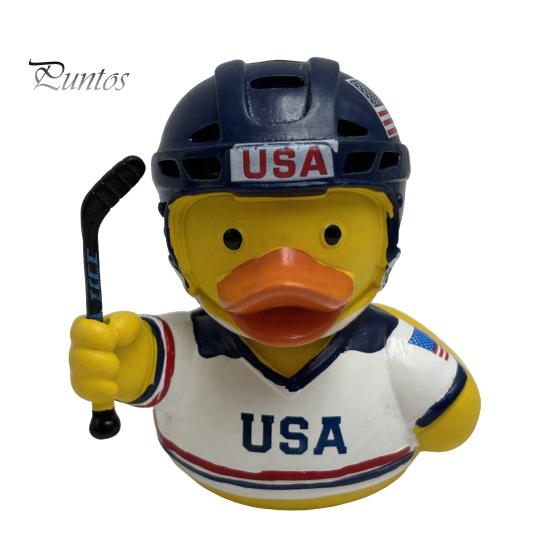 Niche Sports Event Peripheral Hockey Player Rubber Duck Resin Figurine, Statue with Complete Helmet Sturdy Sculpture Stick Jersey Gear, Weatherproof