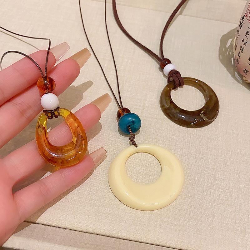 Vintage geometric ring pendant necklace women's long sweater chain popular accessories