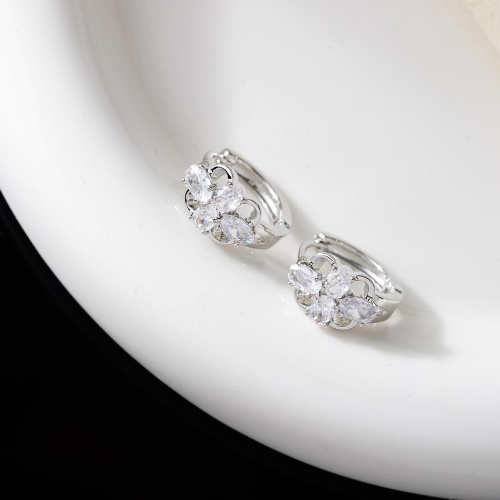 Korean Style Zircon-Studded Four-Petal Flower Geometric Earrings for Women
