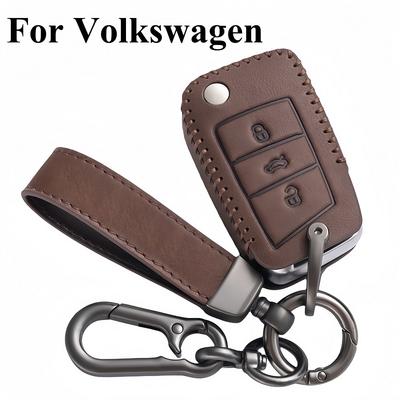 Lederen Autosleutelhoes met Sleutelhanger voor VW Volkswagen Passat CC Golf Santana Bora Polo LAVIDA Tayron Tharu Tiguan