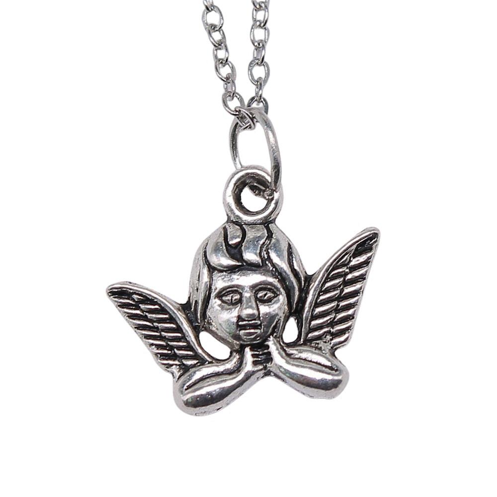 Ornate Angel With Heart Pendant Necklace Spiritual Faith Jewelry 40cm Short Chain