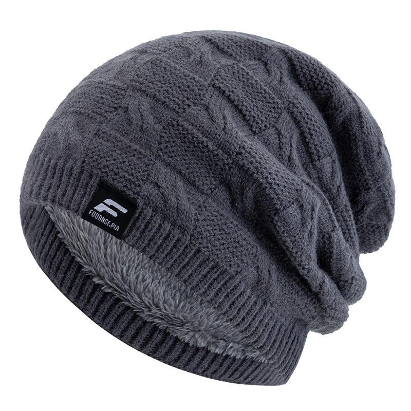 New Style Unisex F Letter Keep Warm Winter Hats Plush Fur Lined Knit Cap For Men Women Warm Beanie Cap Label Decor Knitted Hats