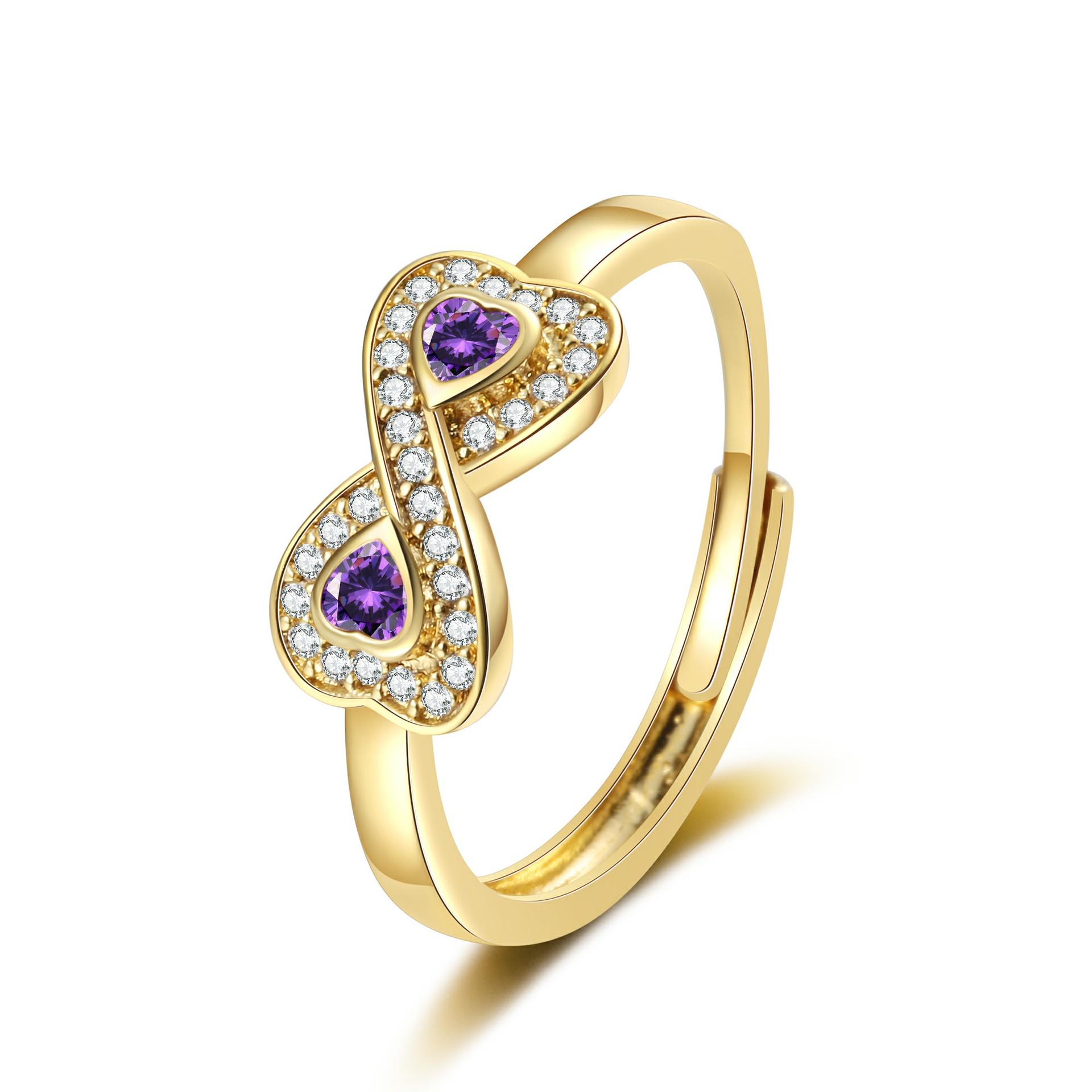 

Модне кільце з нескінченним серцем, інкрустоване діамантами та кубічним цирконієм, для жінок - Універсальне кільце на вказівний палець в європейському та американському стилі Adjustable золотий