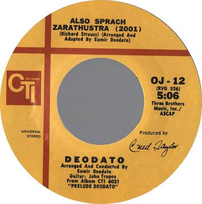 Disque 7 pouces EUMIR DEODATO également Sprach Zarathustra 2001 Sp OJ12 CTI Records 1973 US Jazz utilisé