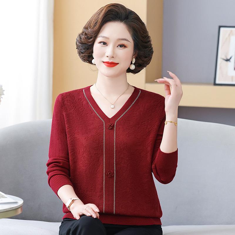 Spring/Fall Thin Knitwear for Middle-Aged & Elderly Women: Stylish Stretch Pullover