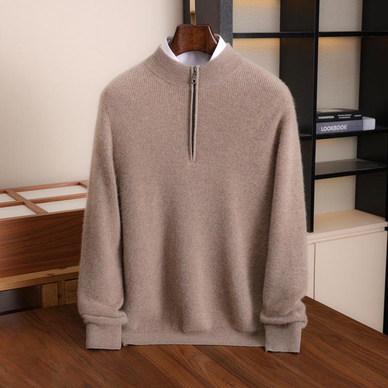 Autumn And Winter Cashmere Knitted Top Semi-Turtleneck Zipper Bottoming Shirt Men'S Cashmere Sweater Bottoming Top
