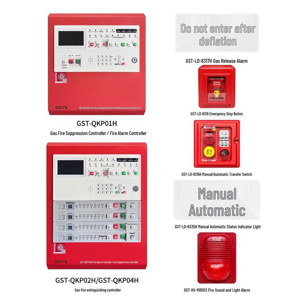 Bay Gas Fire Extinguisher QKP Series: Models 01H/02H/04H with Gas Release Button 8317H/Manual Auto 8318H.