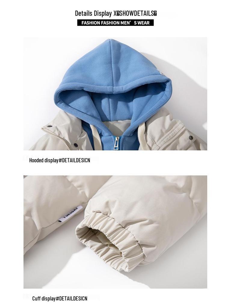2025 Winter Faux Two-Piece Hooded Cotton Jacket - Unisex Warm, Trendy, Casual Bread Coat