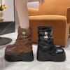Fashion 2025 New 9CM Soft Leather Ankle Mid Calf Boots Winter Autumn High Platform Wedge British Booties Woman Chunky Motorcycle Boots