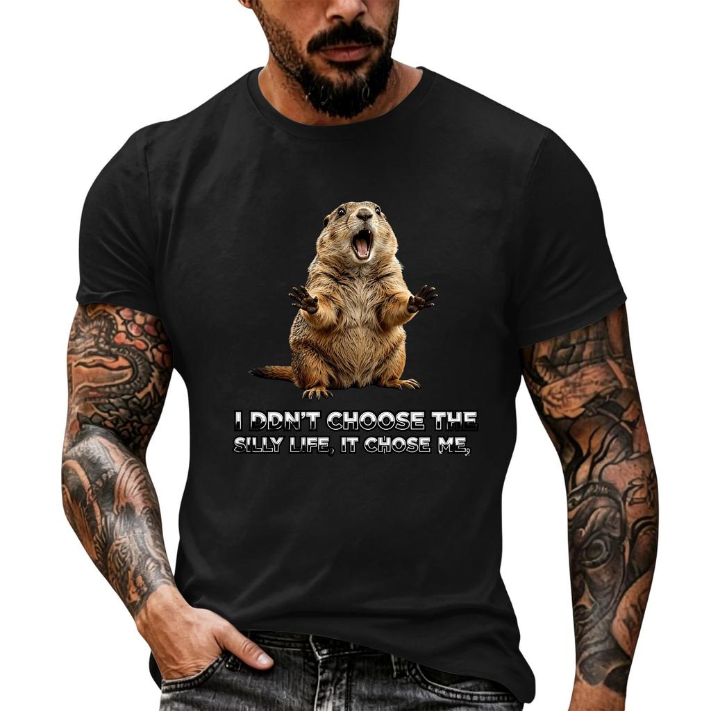 Men's Funny Animal Saying Print Vintage T-Shirt, Loose Breathable Summer Casual Top