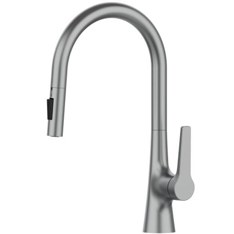 Deck Mounted Kitchen Faucet Pull Out Mixer Tap Bagnolux Gun Gray Brass Two Function Single Handle Hot and Cold Water Crane