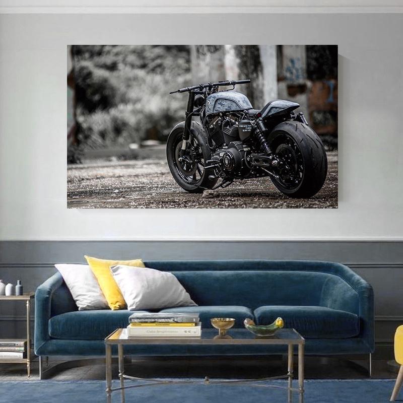 Classic Retro Motorcycle Cool Motorcycle Canvas Painting Mural Poster Wall Art Bedroom Living Room Modern Decoration