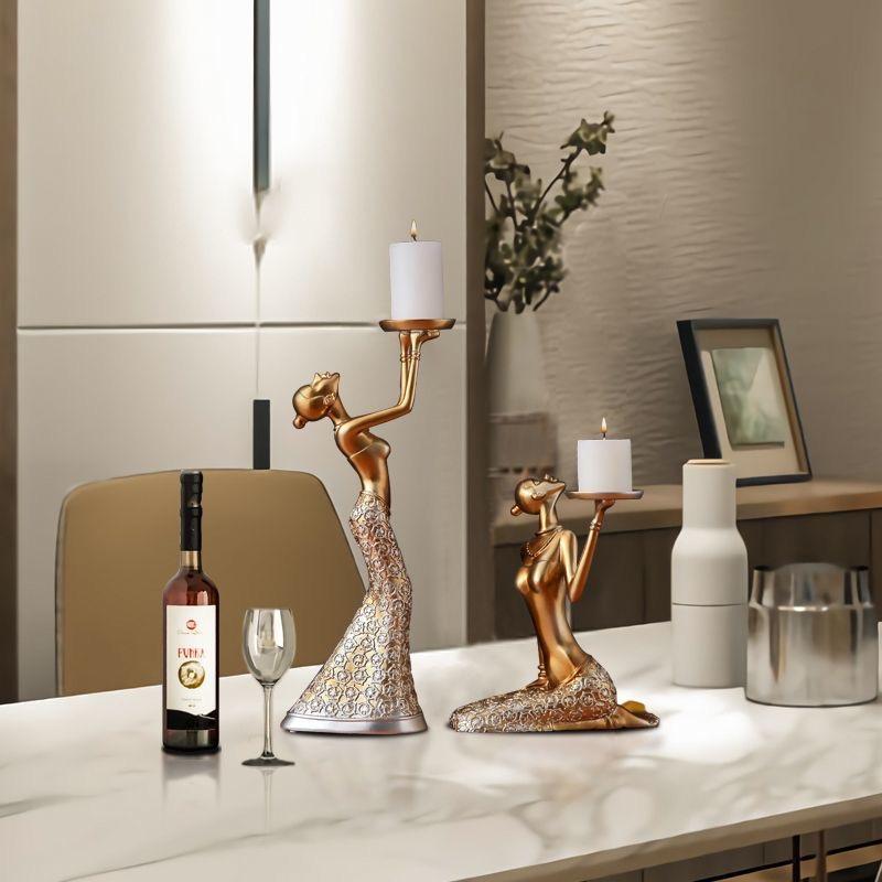 Porta-velas de Resina Menina Romântica Nórdica – Decoração Criativa para Mesa de Jantar e Casa