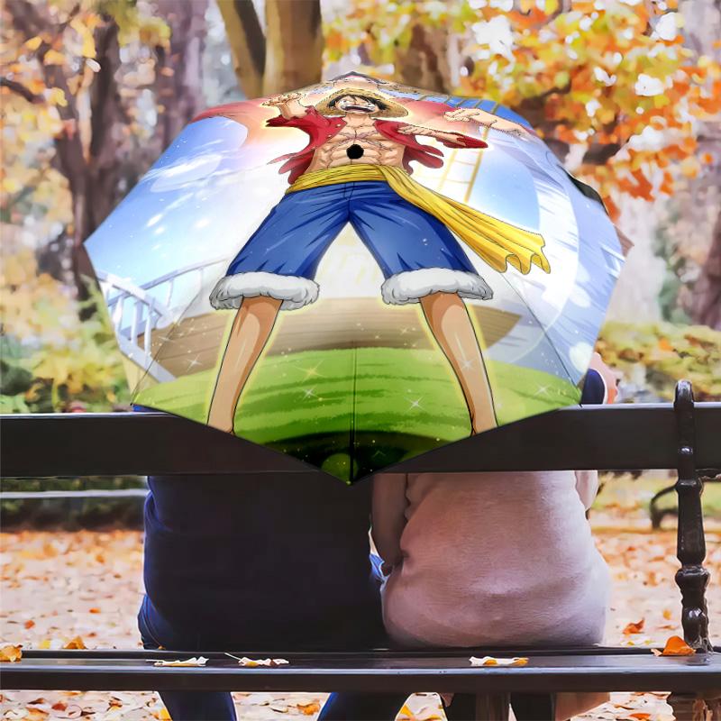 1 PC Automatic Folding Umbrella - One Piece Monkey D Luffy Pattern Portable Foldable Design With 8 Ribs Christmas Birthday Gifts