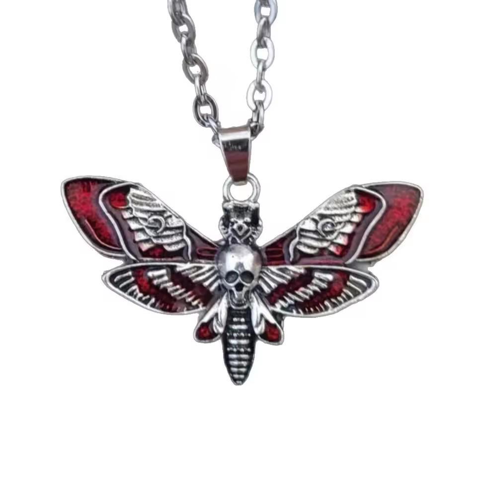 Gothic Moth Dripping Oil Skull Necklace - European and American Design