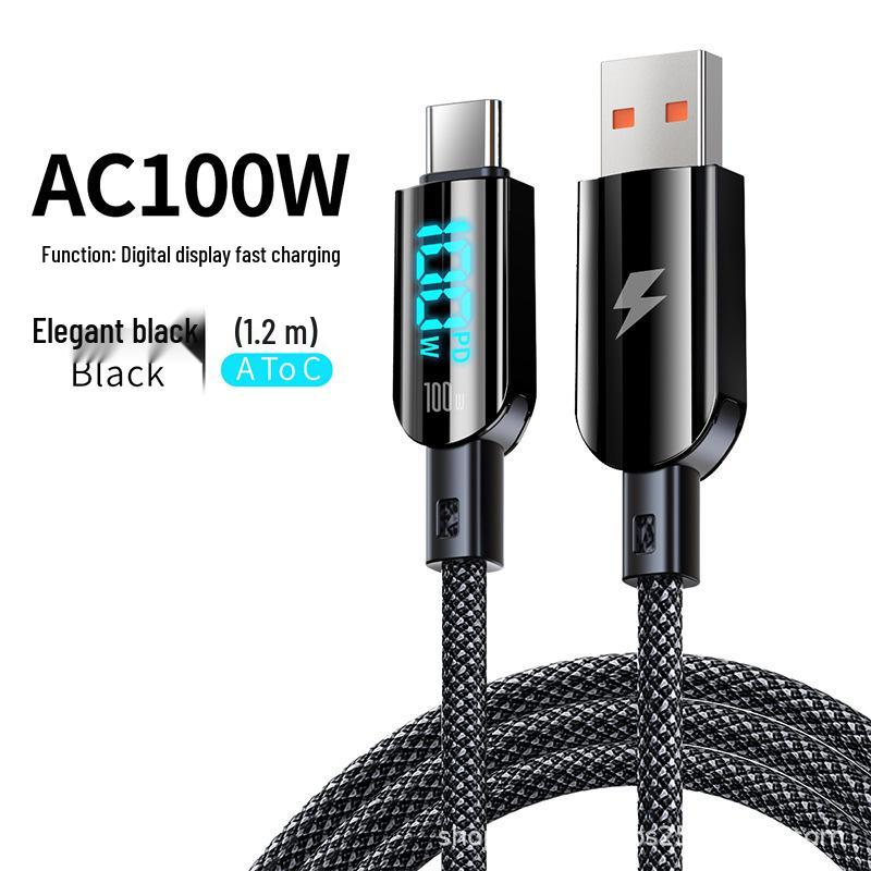 100W Digital Display A-C Fast Charging Cable for Apple, Samsung, Huawei, Xiaomi Phones