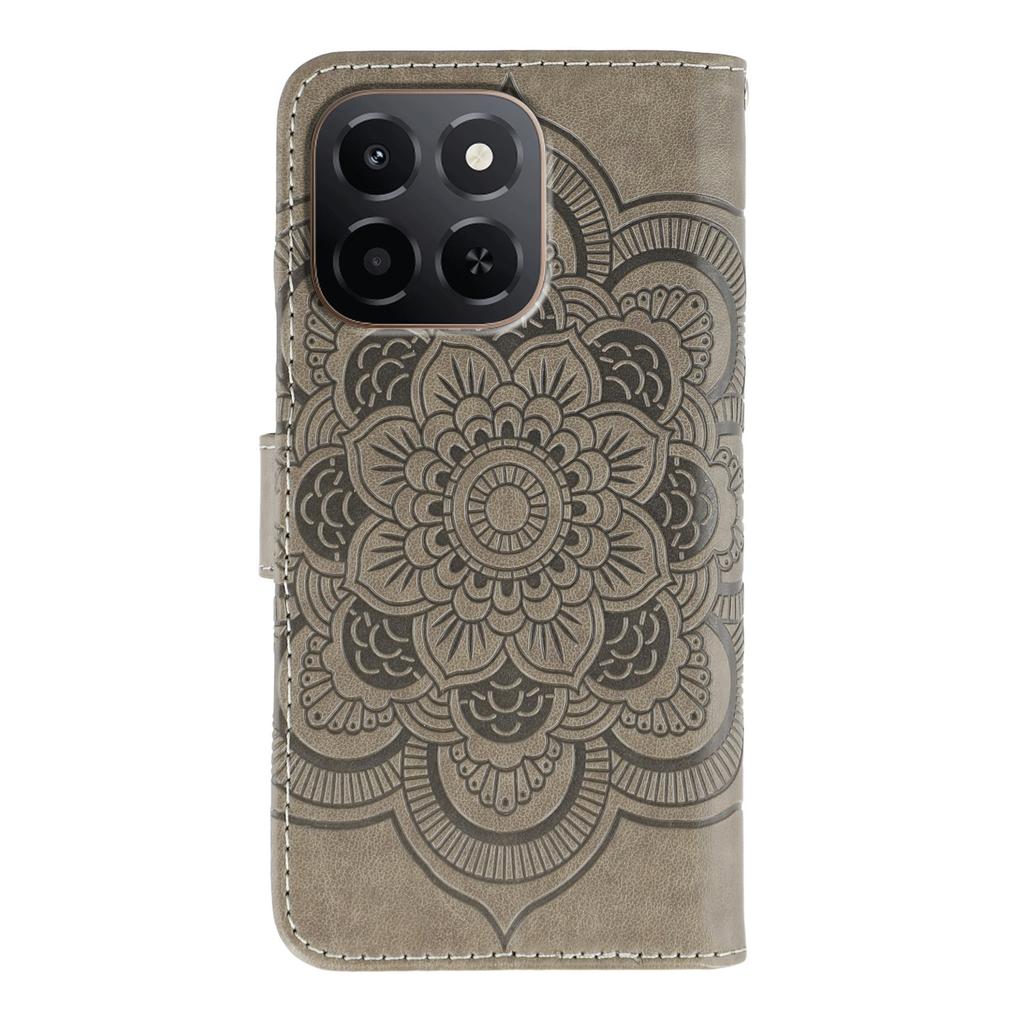 For Honor X6c 4G Case PU Leather Mandala Imprinted Design Wallet Phone Cover with Wrist Strap