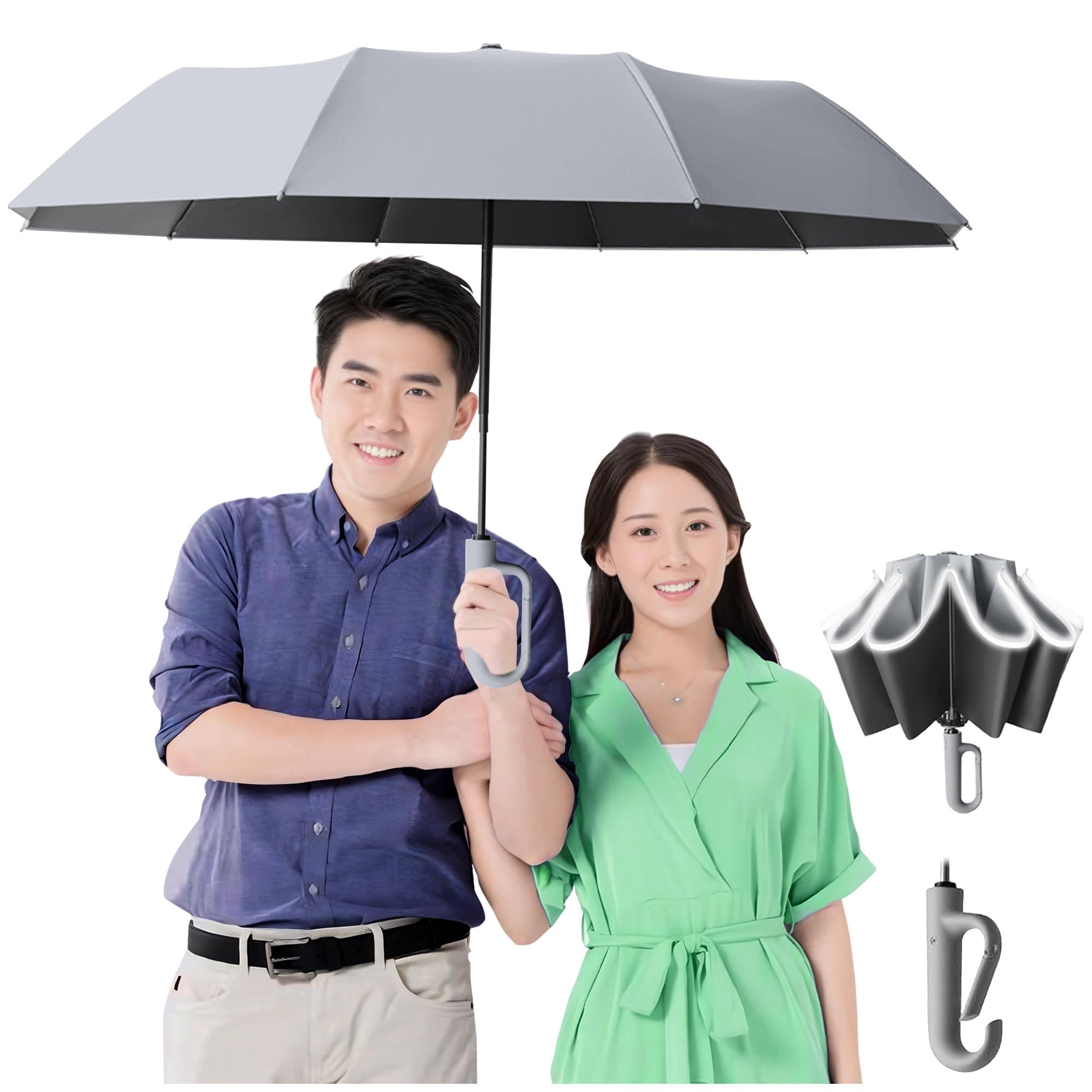 

Складной зонт с автоматическим открытием и прочный и подходящий как для солнечных, так и для дождливых дней, закрывающийся одним касанием, большой, серый. серый