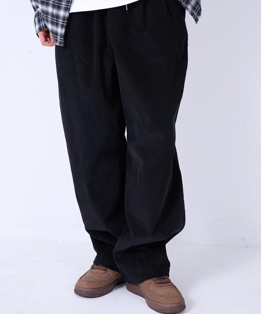GOSTREET Semi-Wide Double-Fleece Corduroy Curved Elastic Pants Black