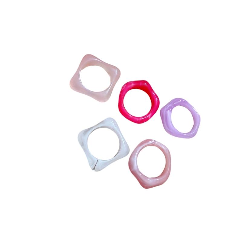 Pack of 5 Artisanal Crafted Acrylic Ombres Rings for Women Gradient Color Marbled Stackable Everyday Jewelry Gift
