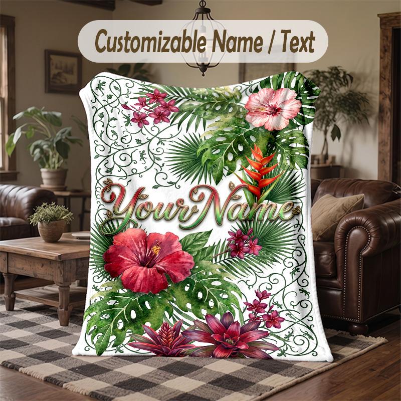 Tree Life Seasons Theme Throw Blanket Custom Name Text Personalized Blanket Soft Cozy Blanket for Home Sofa Bed